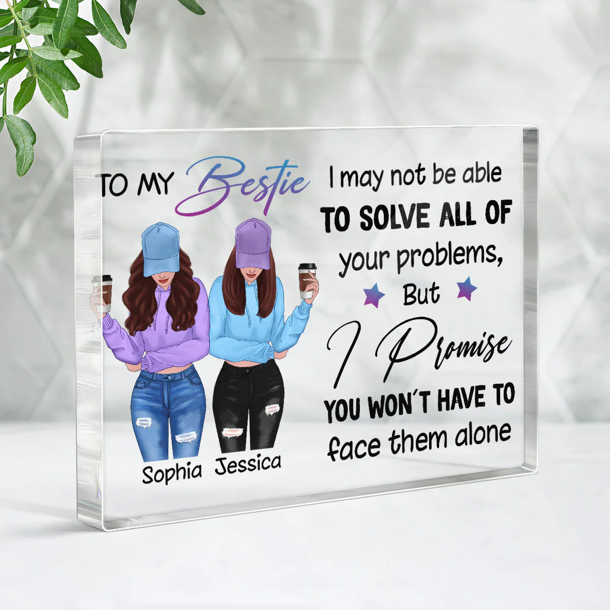 Front View Besties To My Bestie Personalized Personalized Horizontal Acrylic Block Plaque - Image 3