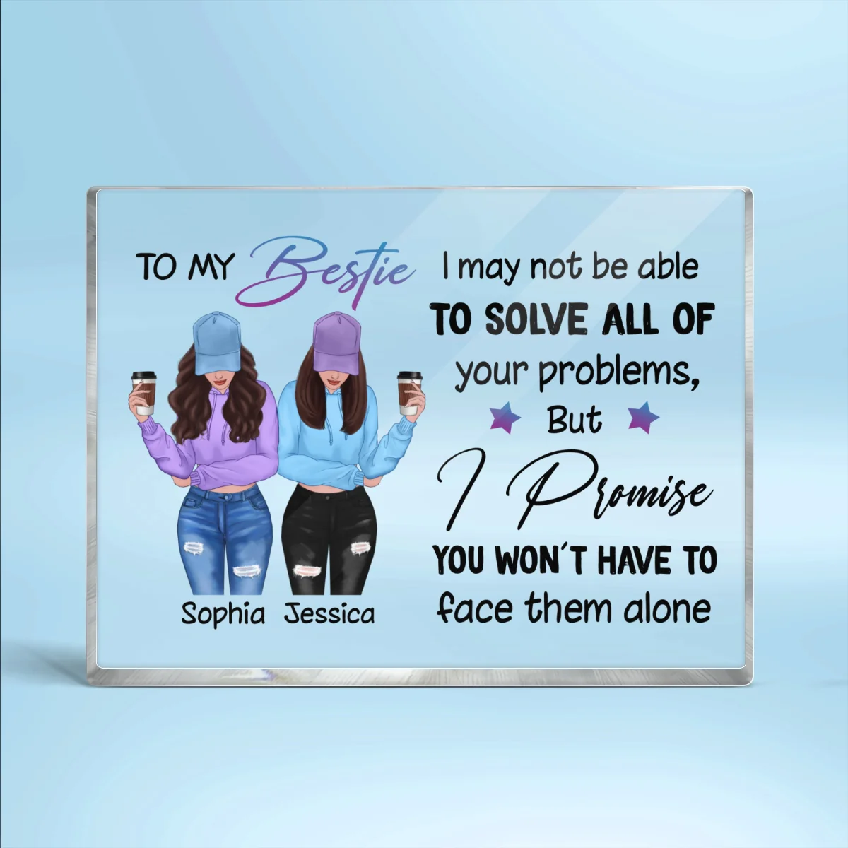 Front View Besties To My Bestie Personalized Personalized Horizontal Acrylic Block Plaque - Image 4