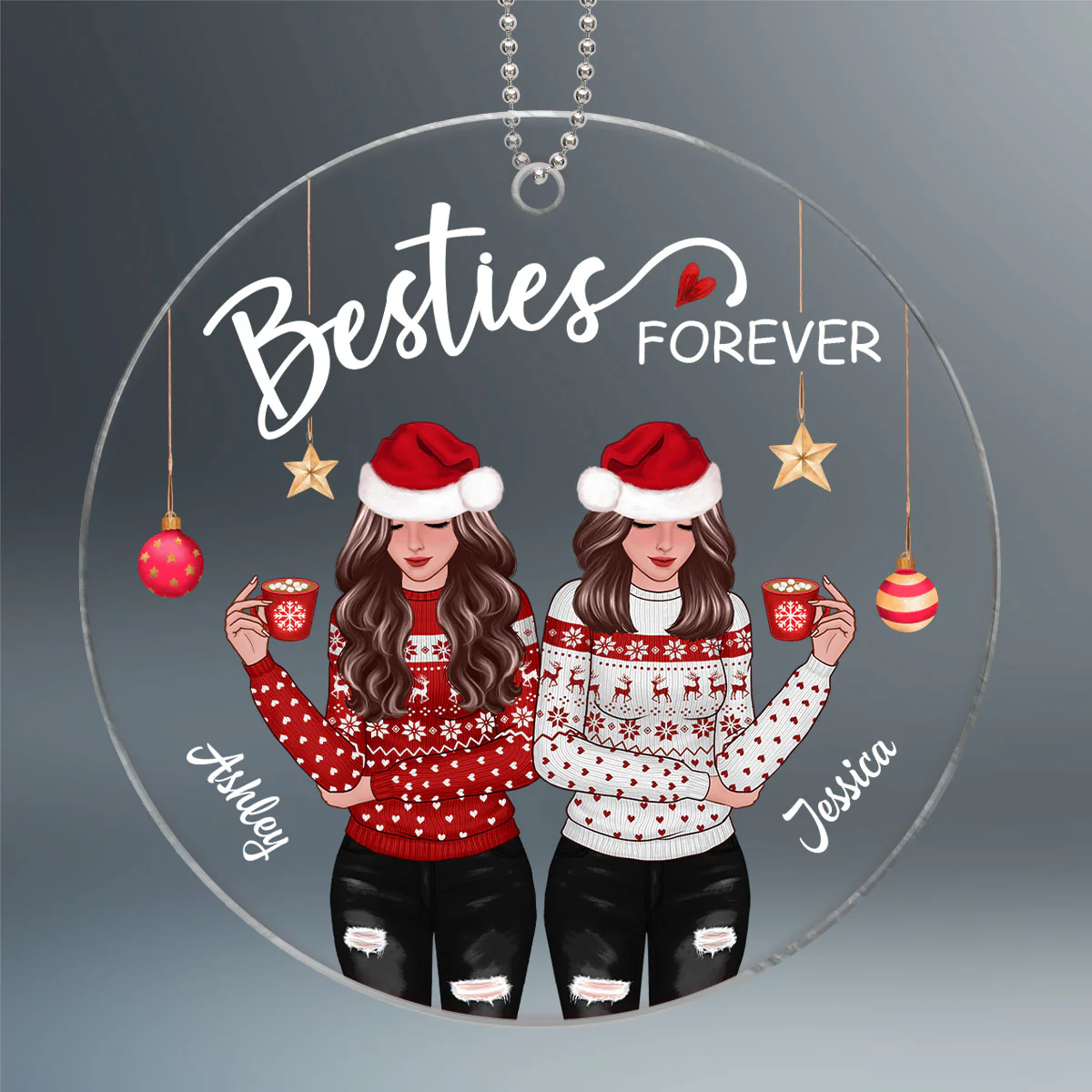 Front View Christmas Besties Personalized Acrylic Ornament - Image 2