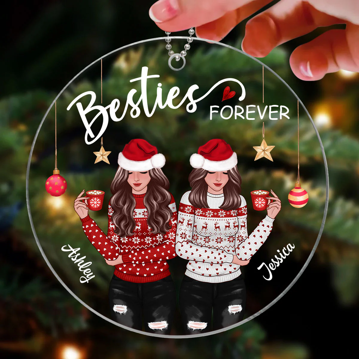 Front View Christmas Besties Personalized Acrylic Ornament - Image 3