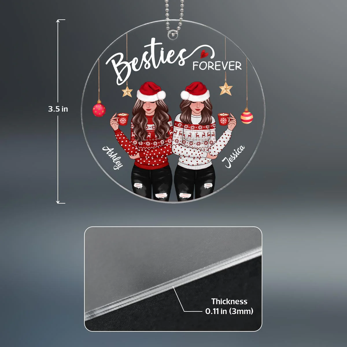 Front View Christmas Besties Personalized Acrylic Ornament - Image 4