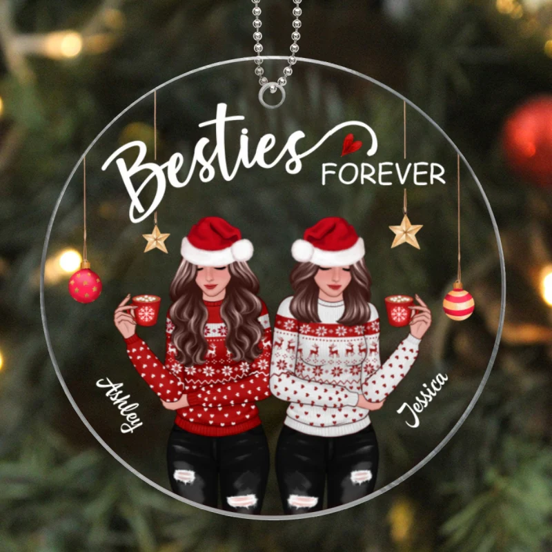 Front View Christmas Besties Personalized Acrylic Ornament - Image 5