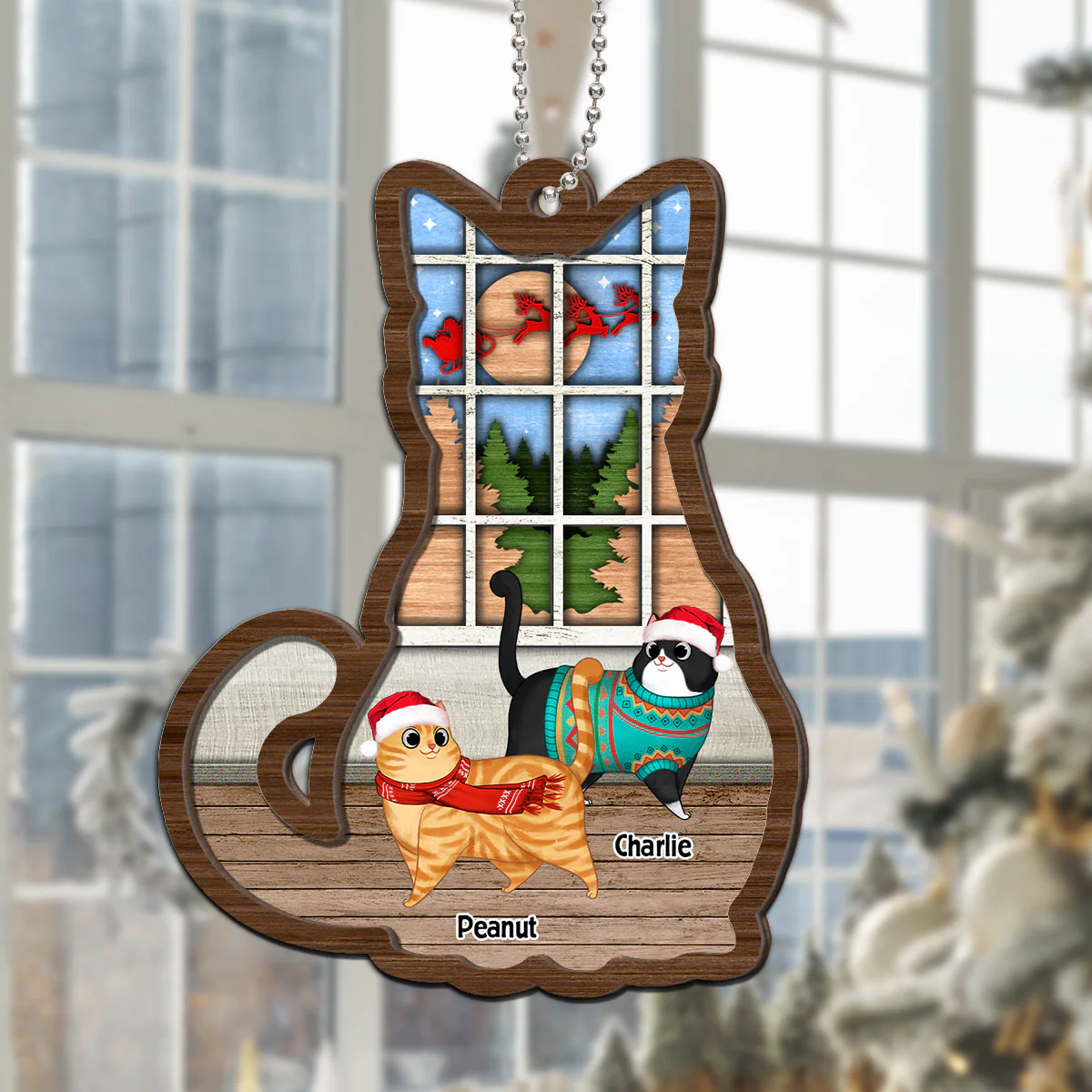 Full Cat Shaped Personalized Christmas 2-Layer Wooden Ornament - Image 7