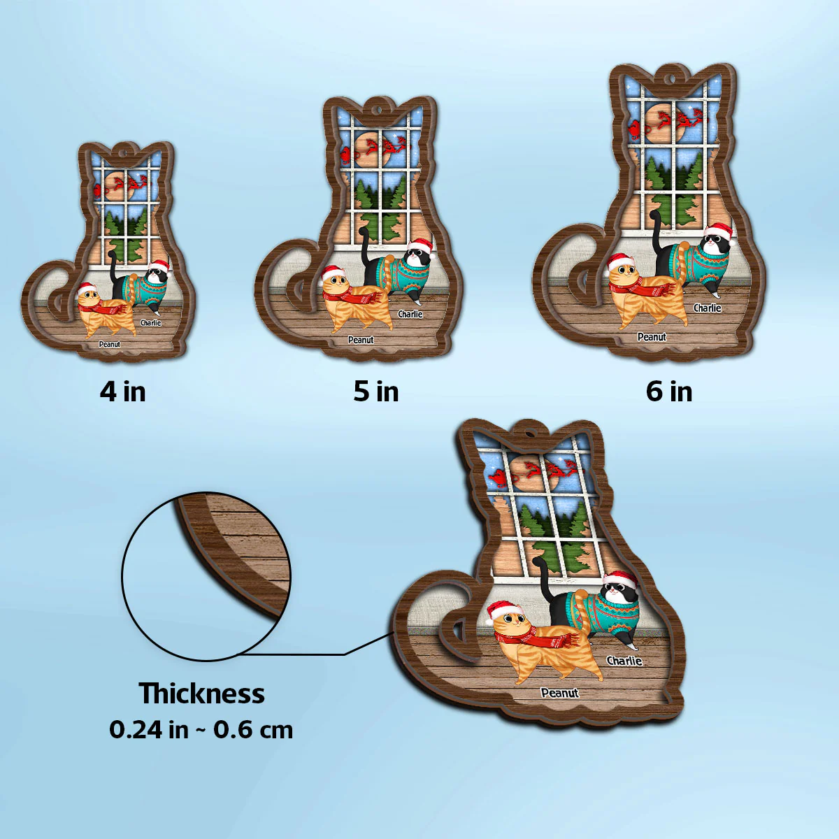 Full Cat Shaped Personalized Christmas 2-Layer Wooden Ornament - Image 9