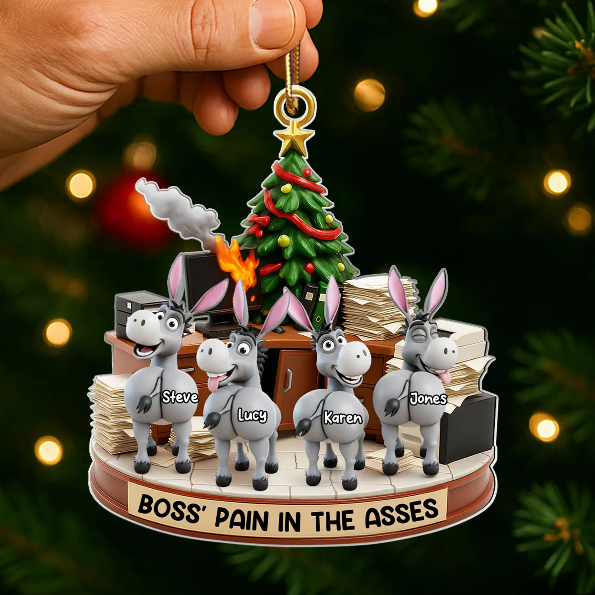 Funny Boss Christmas Pain in the Asses, Donkey Office Decoration - Personalized Acrylic Ornament - Custom Employee Gift Exchange, White Elephant Gift - Image 4