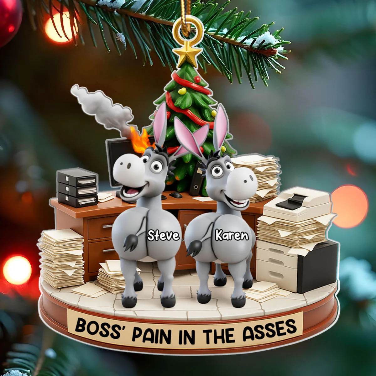 Funny Boss Christmas Pain in the Asses, Donkey Office Decoration - Personalized Acrylic Ornament - Custom Employee Gift Exchange, White Elephant Gift - Image 7