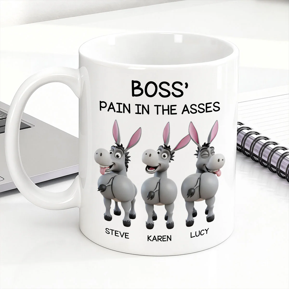 Funny Boss Christmas Pain in the Asses - Personalized Mug - Custom Employee Gift Exchange, White Elephant Gift