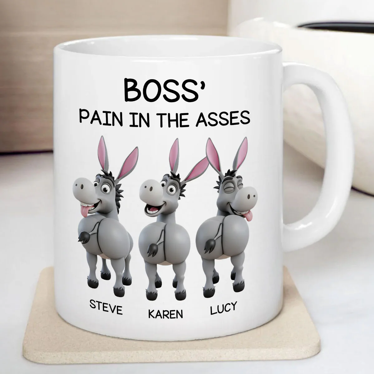 Funny Boss Christmas Pain in the Asses - Personalized Mug - Custom Employee Gift Exchange, White Elephant Gift - Image 3