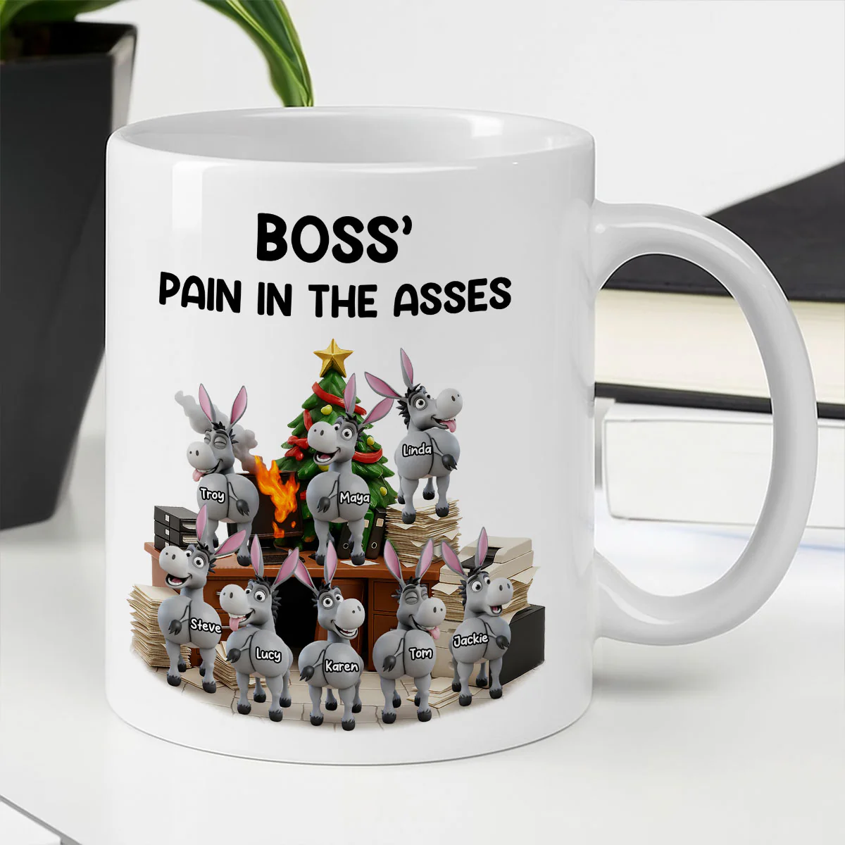 Funny Boss Christmas Pain in the Asses - Personalized Mug - Custom Employee Gift Exchange, White Elephant Gift - Image 2