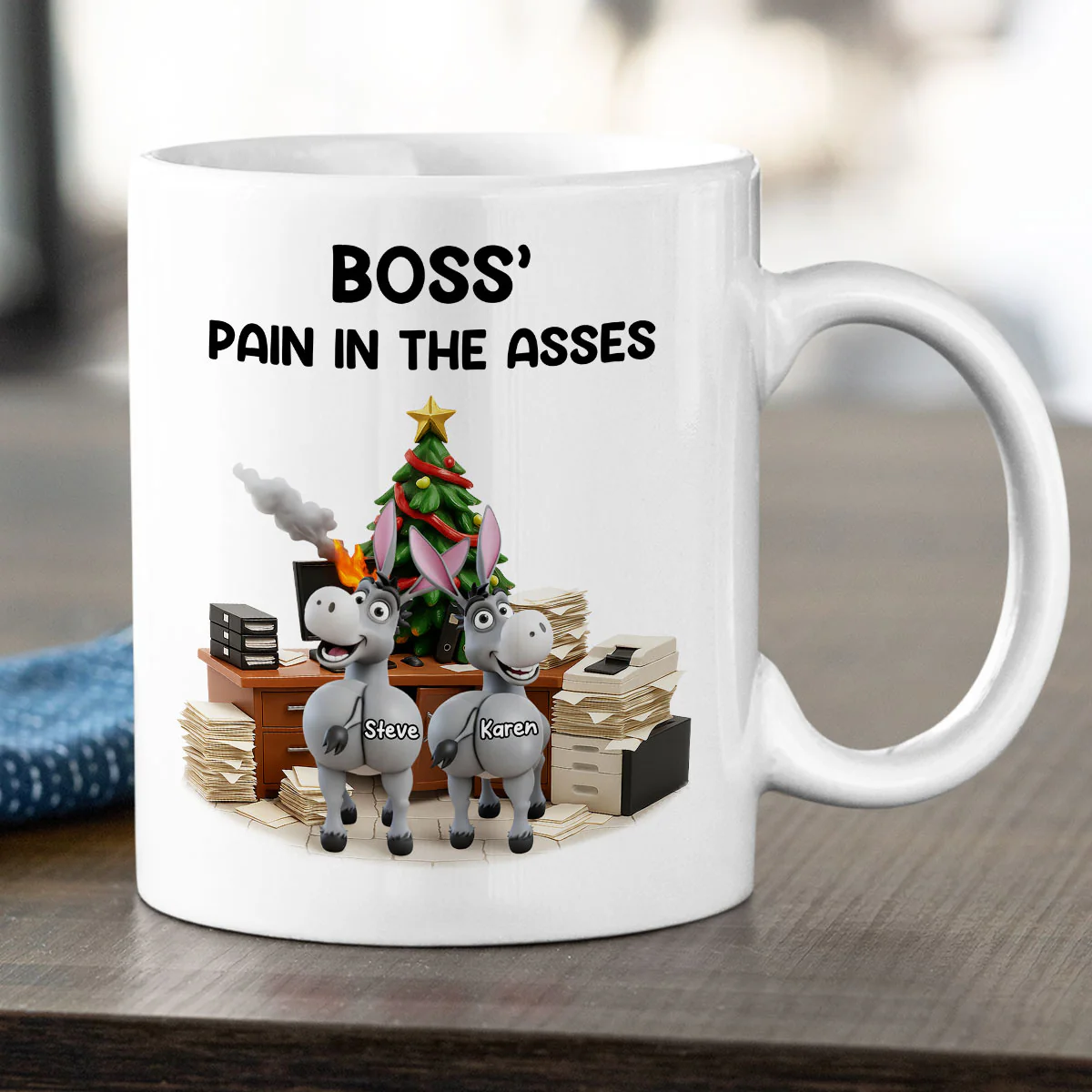 Funny Boss Christmas Pain in the Asses - Personalized Mug - Custom Employee Gift Exchange, White Elephant Gift - Image 6