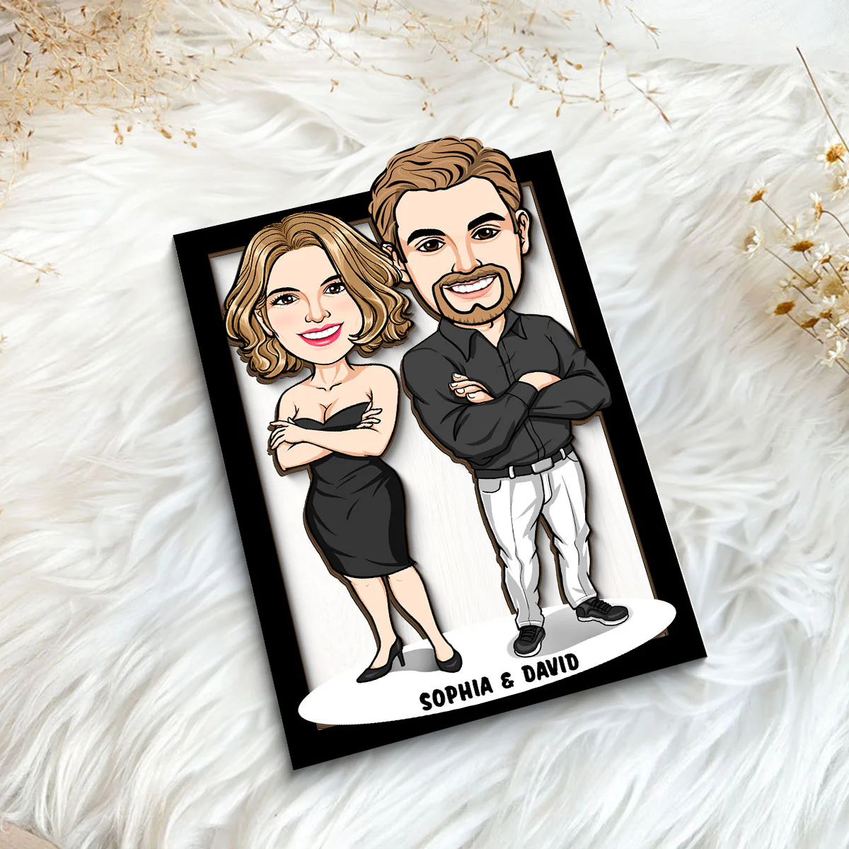 Funny Caricature Couple Valentine‘s Day Gift For Him For Her Personalized 2-Layer Wooden Plaque - Image 5