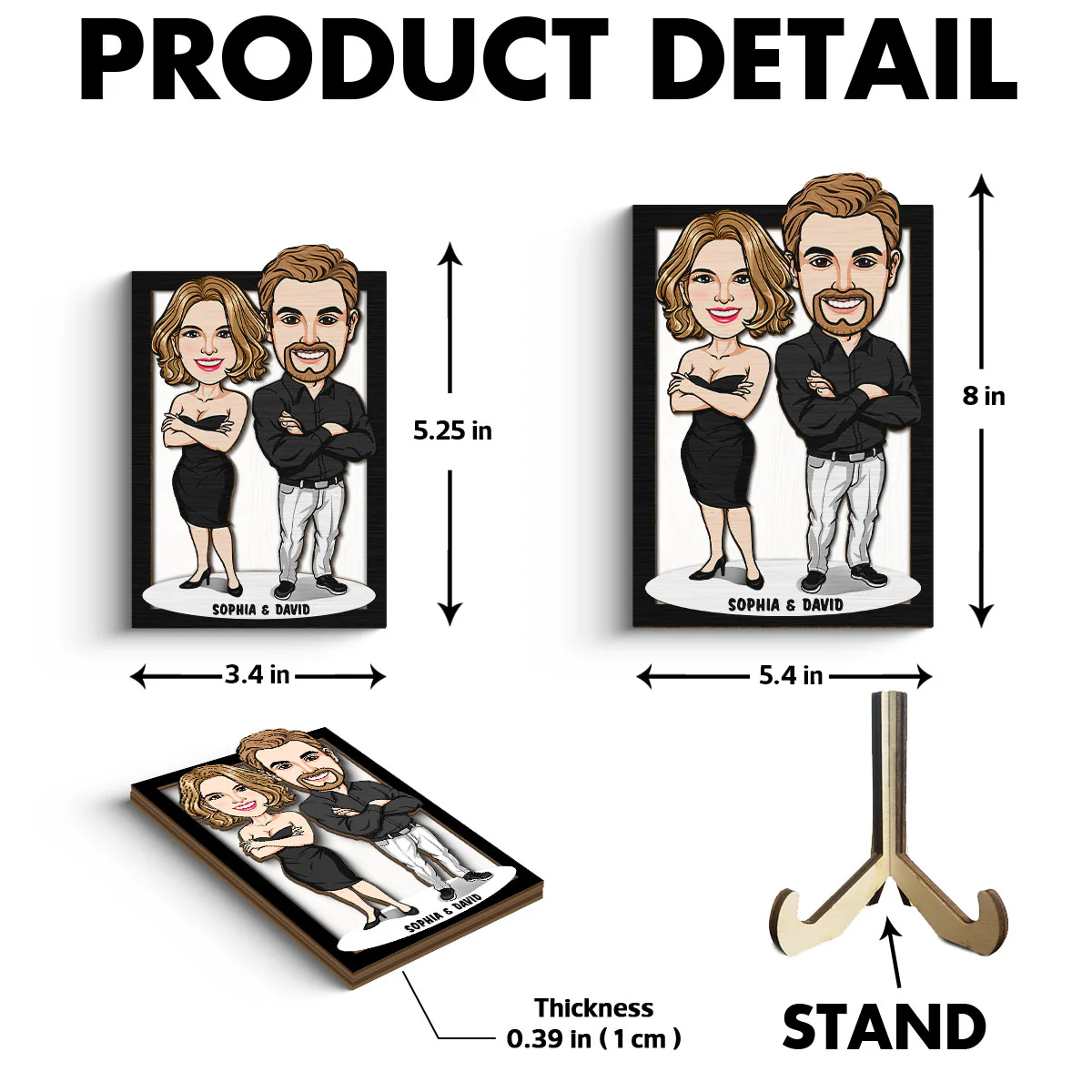 Funny Caricature Couple Valentine‘s Day Gift For Him For Her Personalized 2-Layer Wooden Plaque - Image 6