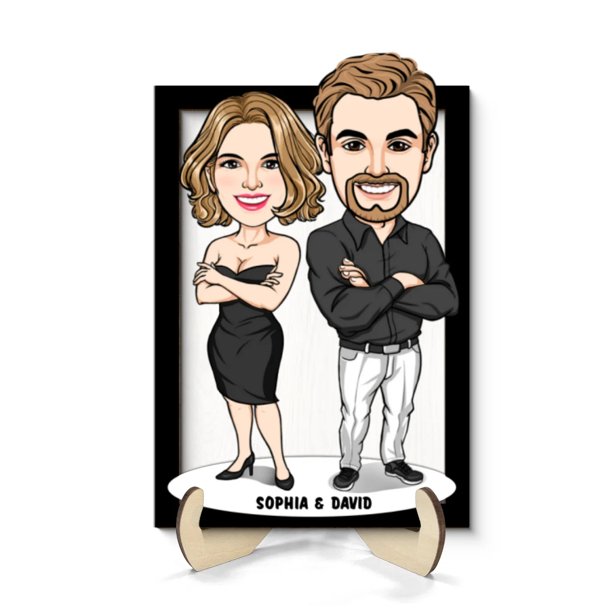 Funny Caricature Couple Valentine‘s Day Gift For Him For Her Personalized 2-Layer Wooden Plaque - Image 8