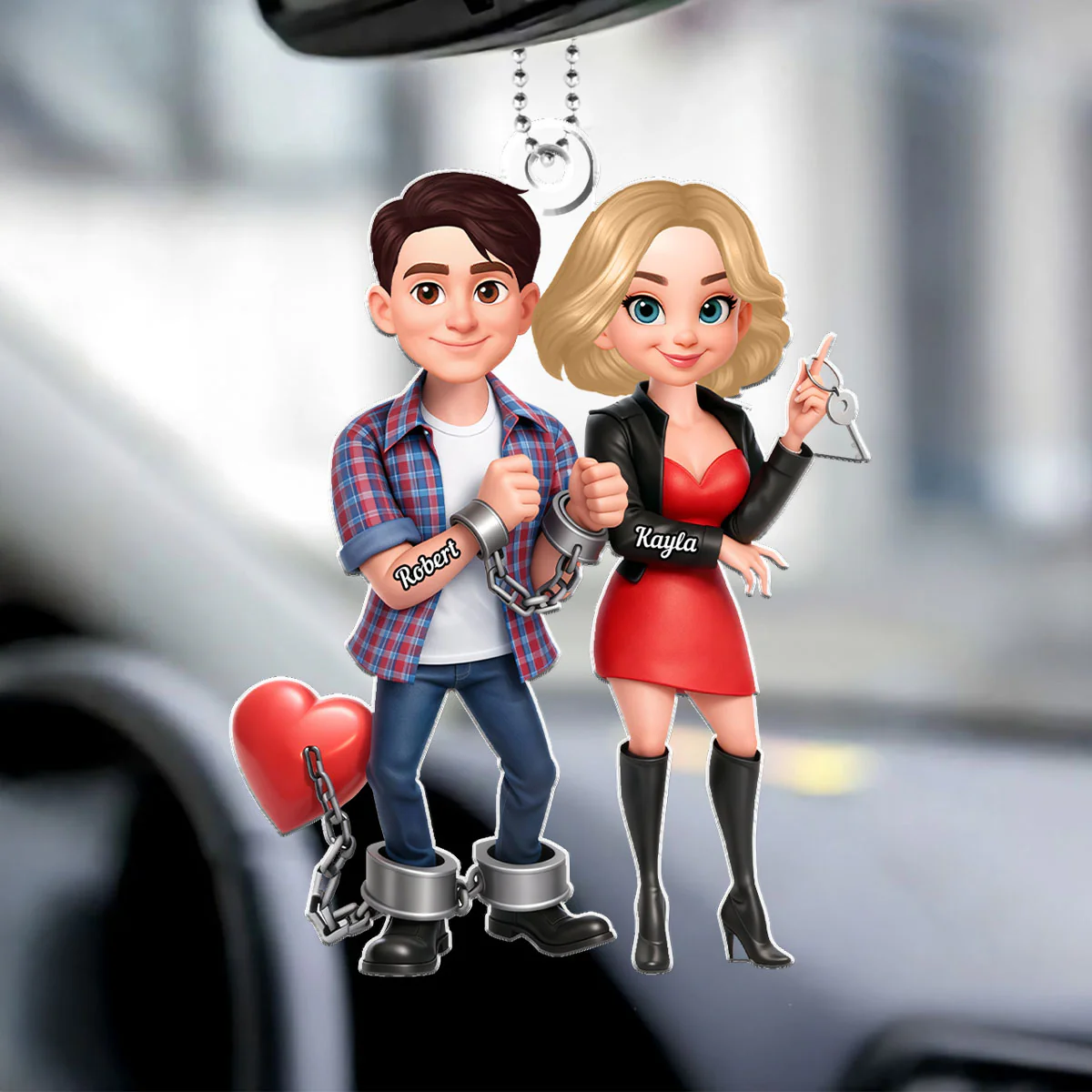 Funny Cartoon Couple - Personalized Car Hanger - Gift for Couple - Image 2