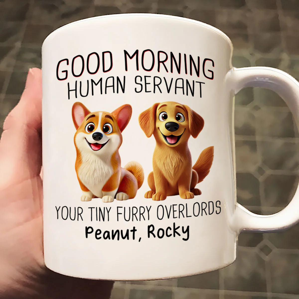 Funny Cartoon Dogs Good Morning Dog Human Servant Personalized Mug, Gift For Dog Lovers - Image 2