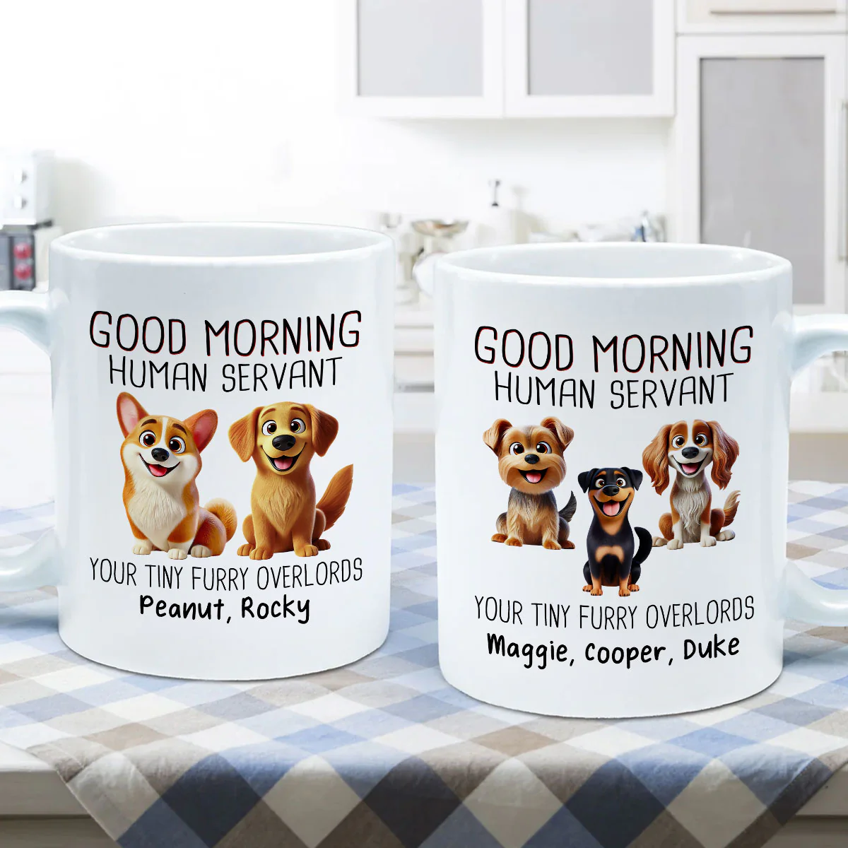 Funny Cartoon Dogs Good Morning Dog Human Servant Personalized Mug, Gift For Dog Lovers - Image 5