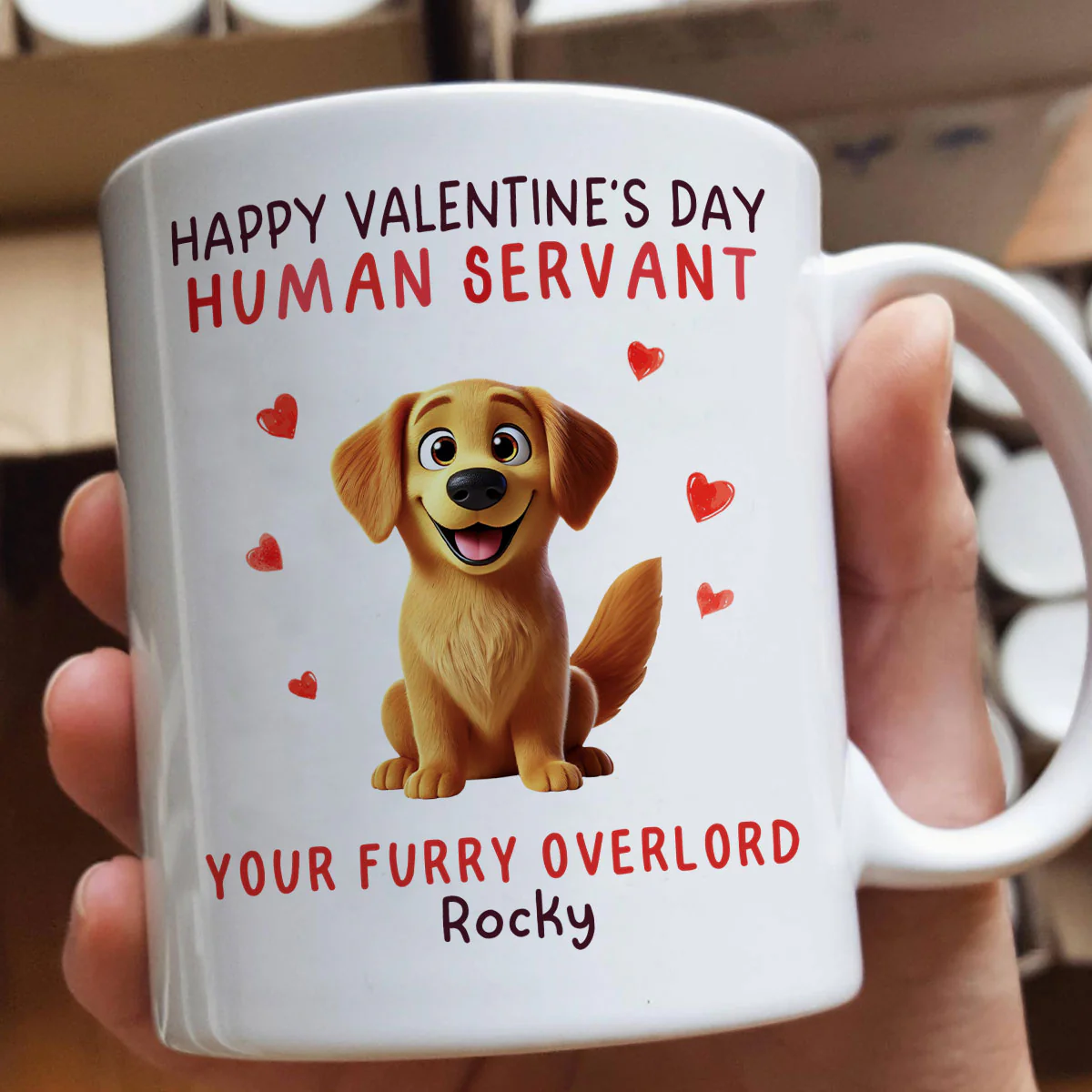 Funny Cartoon Dogs Happy Dog Human Servant Personalized Mug, Funny Gift For Dog Lovers - Image 4