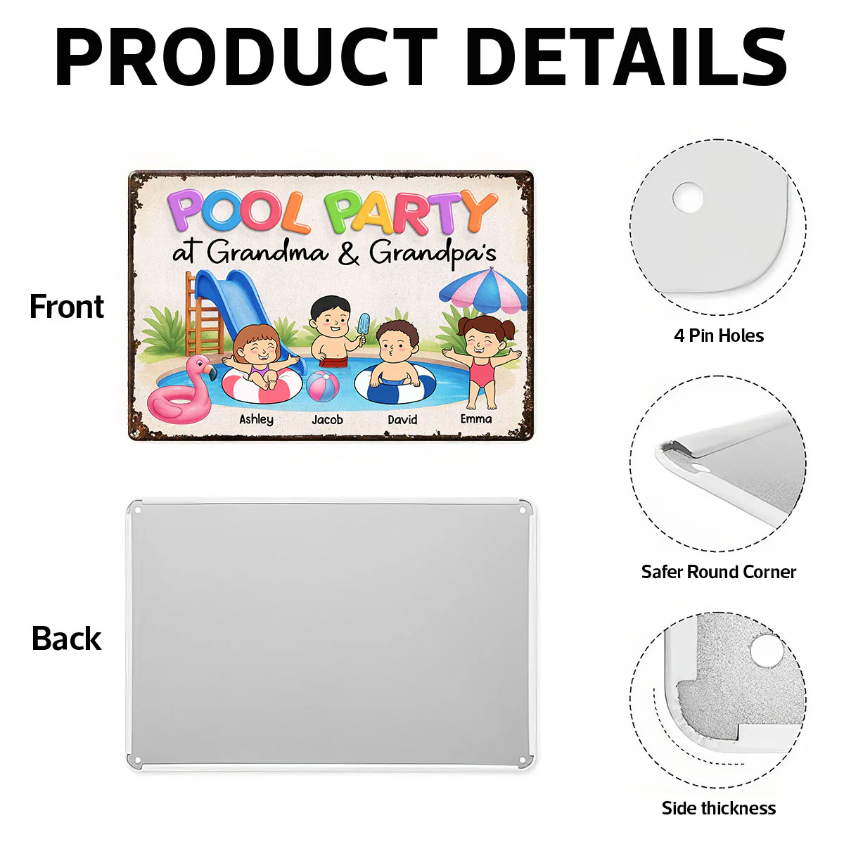 Funny Cartoon Kids Pool Party At Grandma Grandpa Personalized Metal Sign - Image 8