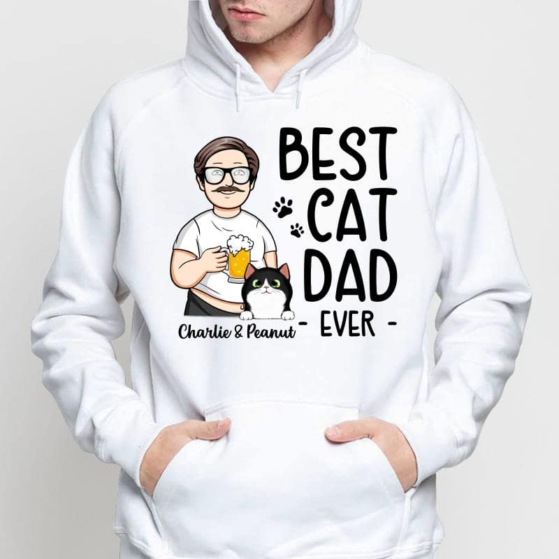 Funny Cartoon Man Best Cat Dad Ever Personalized Shirt - Image 4