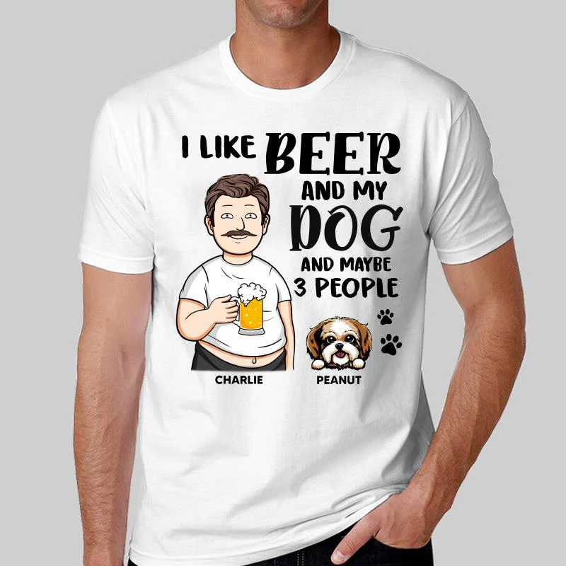 Funny Cartoon Man I Like Beer And Dogs Personalized Shirt - Image 2
