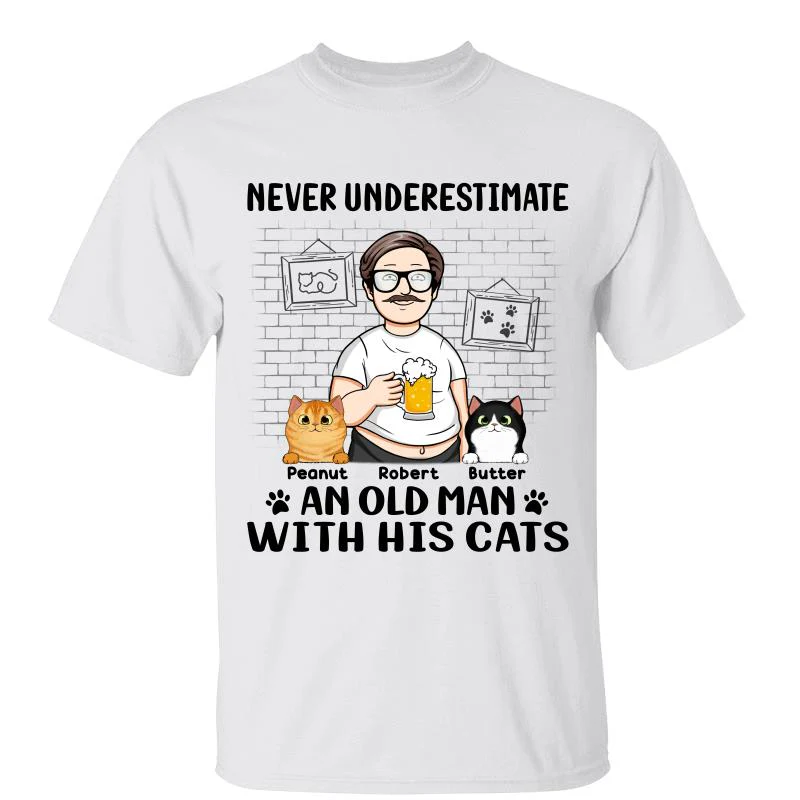 Funny Cartoon Man Never Underestimate An Old Man With Cats Personalized Shirt