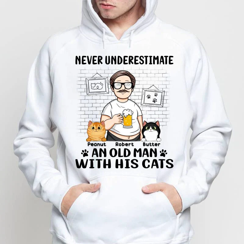 Funny Cartoon Man Never Underestimate An Old Man With Cats Personalized Shirt - Image 4