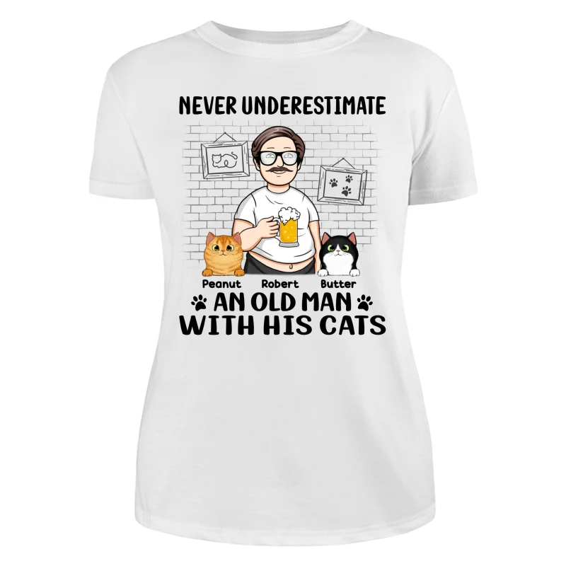 Funny Cartoon Man Never Underestimate An Old Man With Cats Personalized Shirt - Image 9