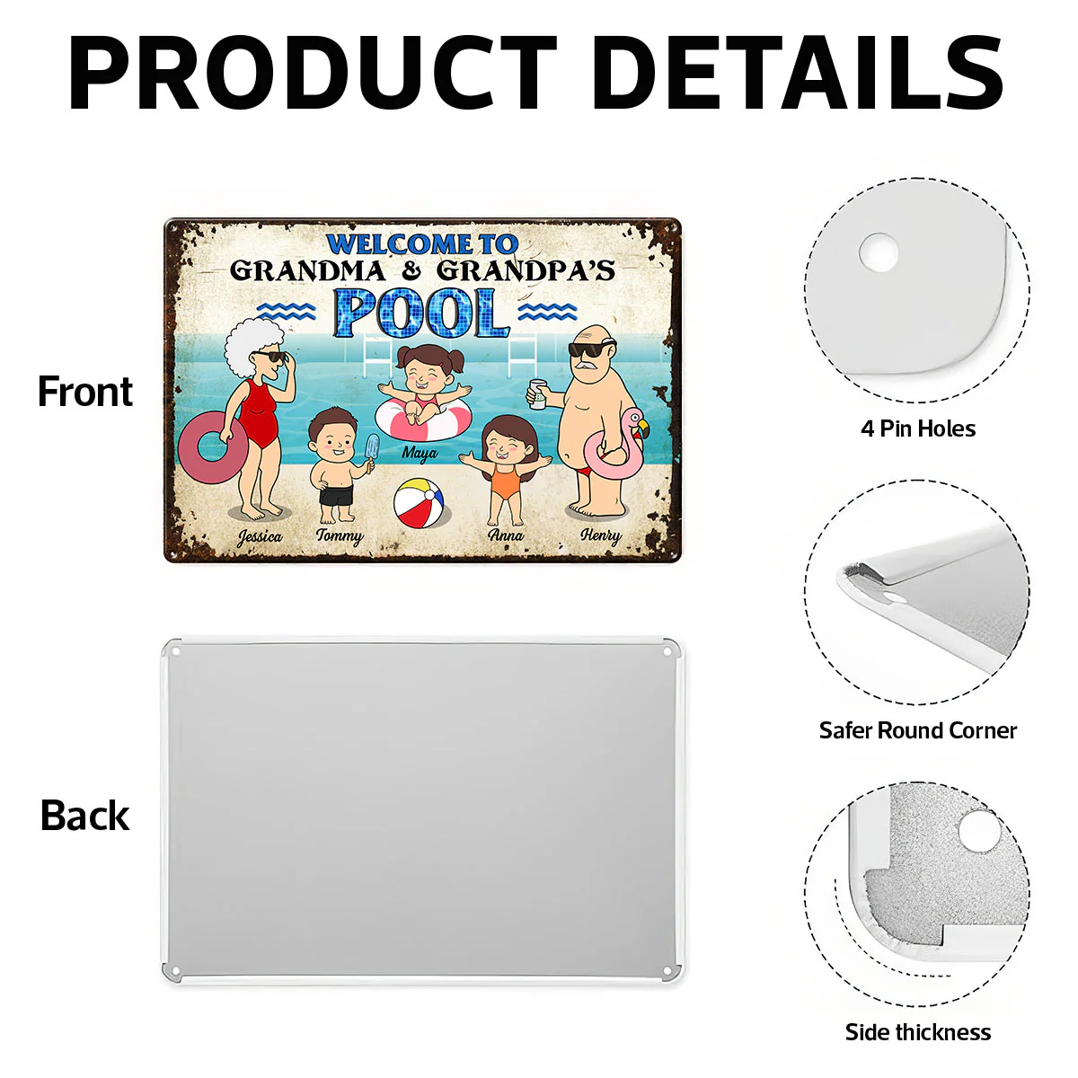 Funny Cartoon Welcome To Grandma Grandpa Pool Personalized Metal Sign - Image 10
