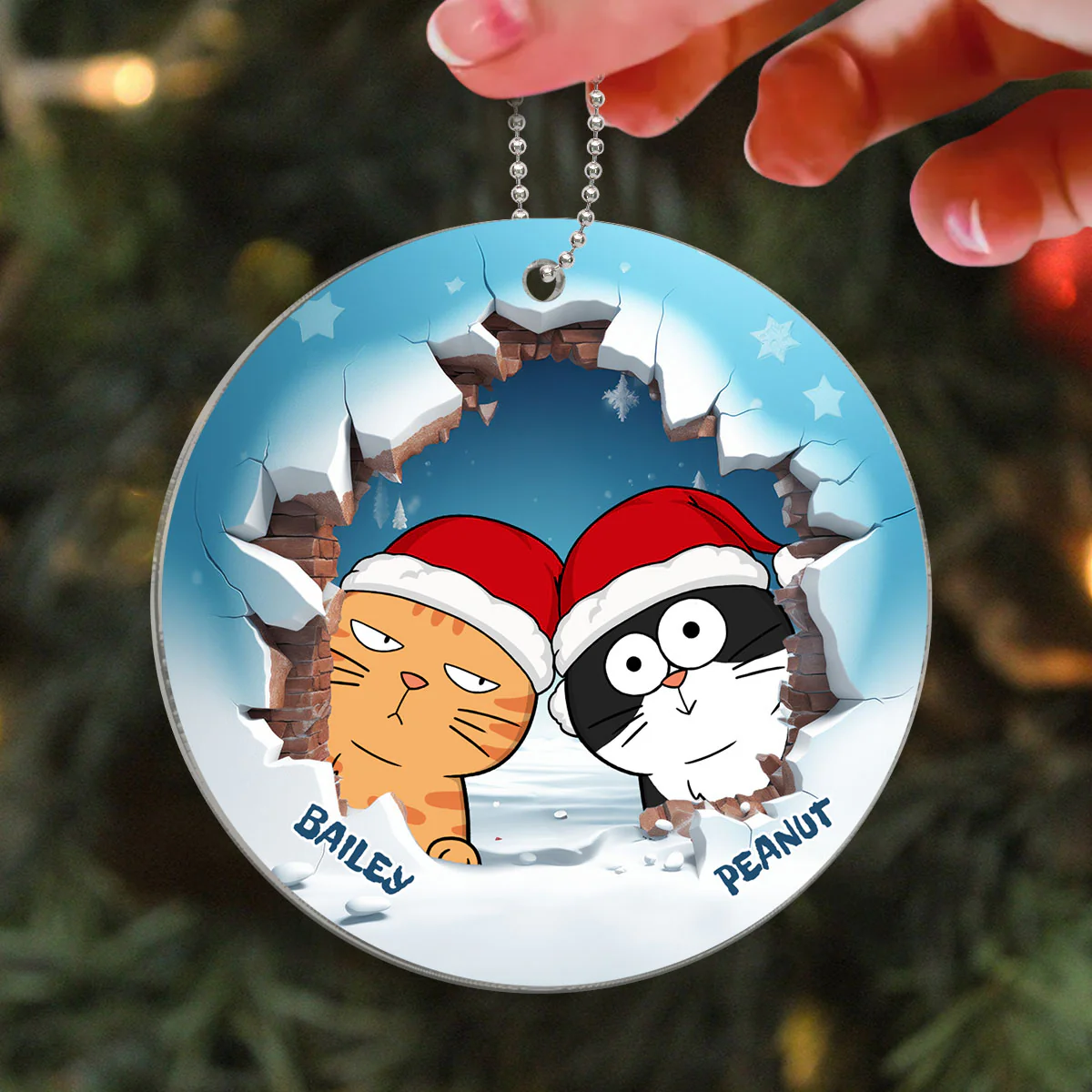Funny Cat Break Through Personalized Acrylic Ornament - Image 3