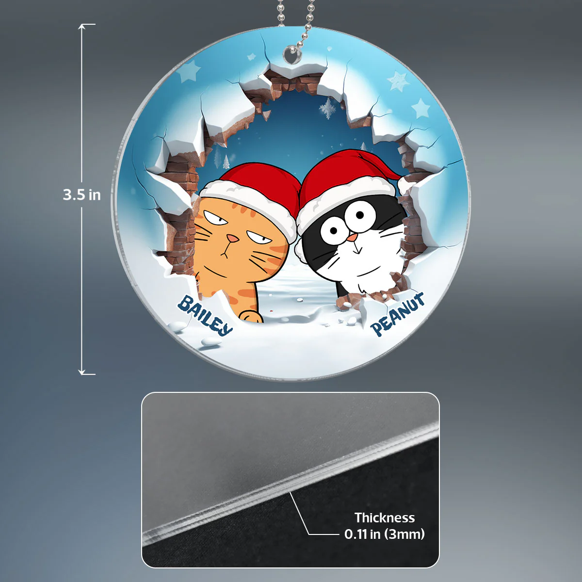 Funny Cat Break Through Personalized Acrylic Ornament - Image 4