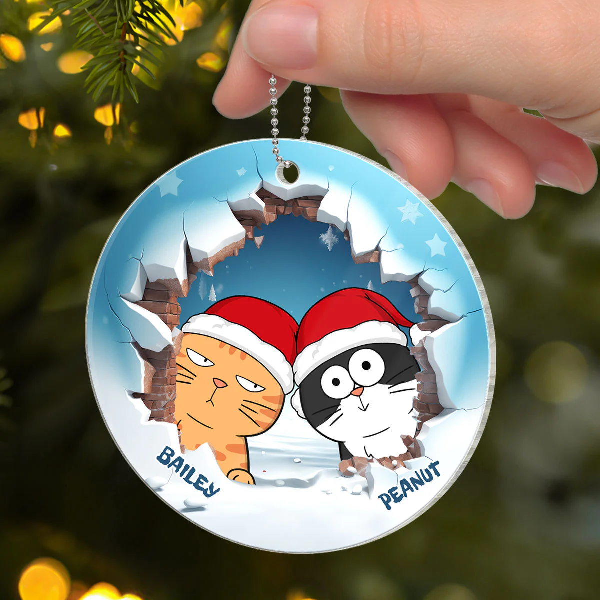 Funny Cat Break Through Personalized Acrylic Ornament - Image 5