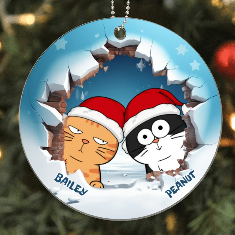 Funny Cat Break Through Personalized Acrylic Ornament - Image 6