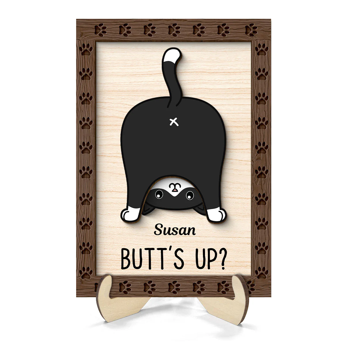 Funny Cat Butt Personalized 2-layer Wooden Plaque