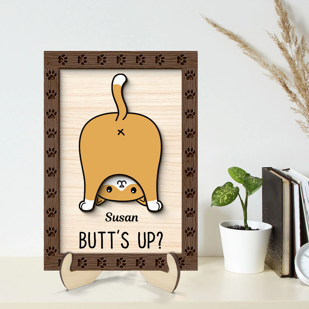 Funny Cat Butt Personalized 2-layer Wooden Plaque - Image 2