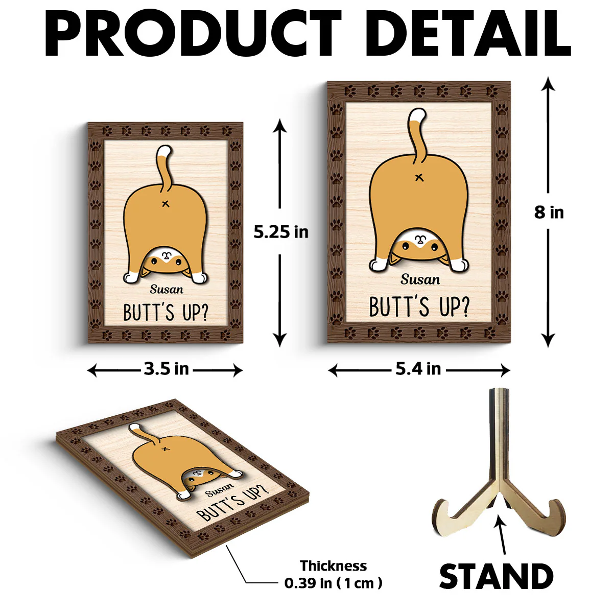 Funny Cat Butt Personalized 2-layer Wooden Plaque - Image 6