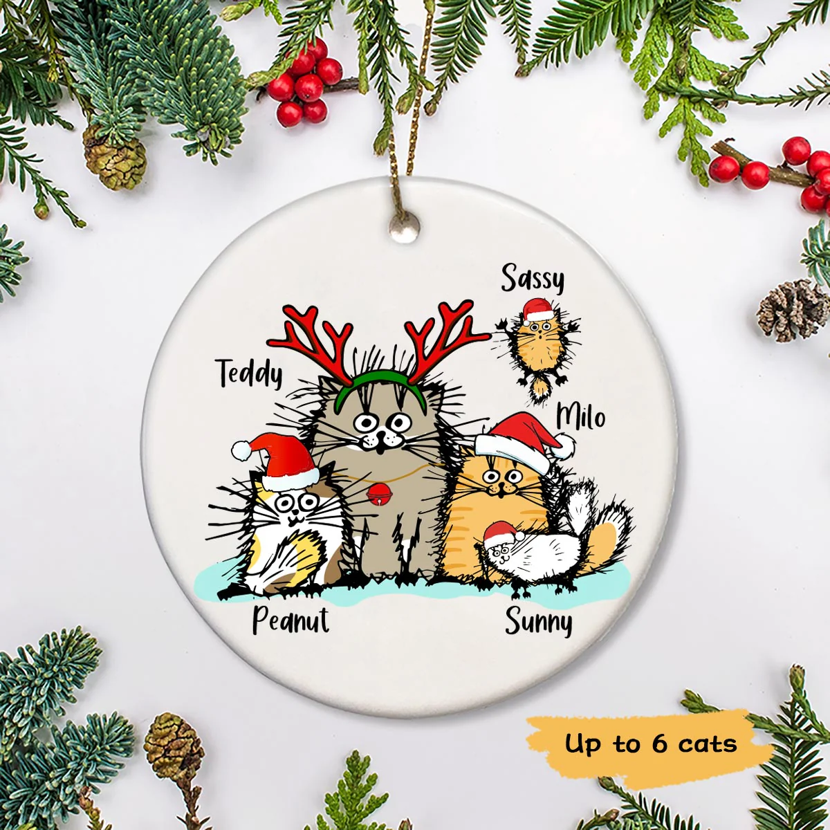 Funny Cat Christmas Personalized Circle Ornament - Image 2
