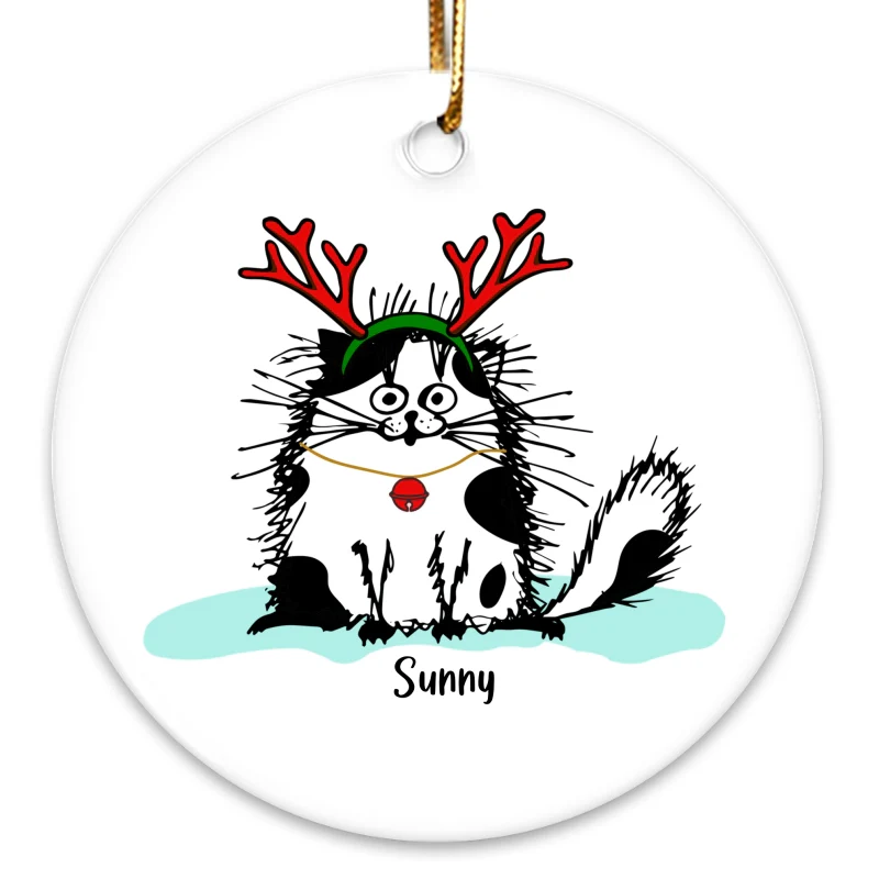 Funny Cat Christmas Personalized Circle Ornament - Image 3