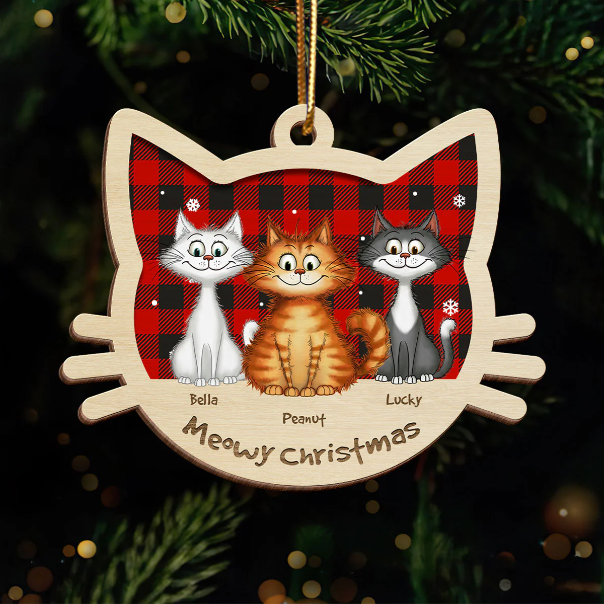 Funny Cat Christmas Wooden Ornament, Personalized Christmas Cat Ornament, Christmas Gift For Cat Lovers