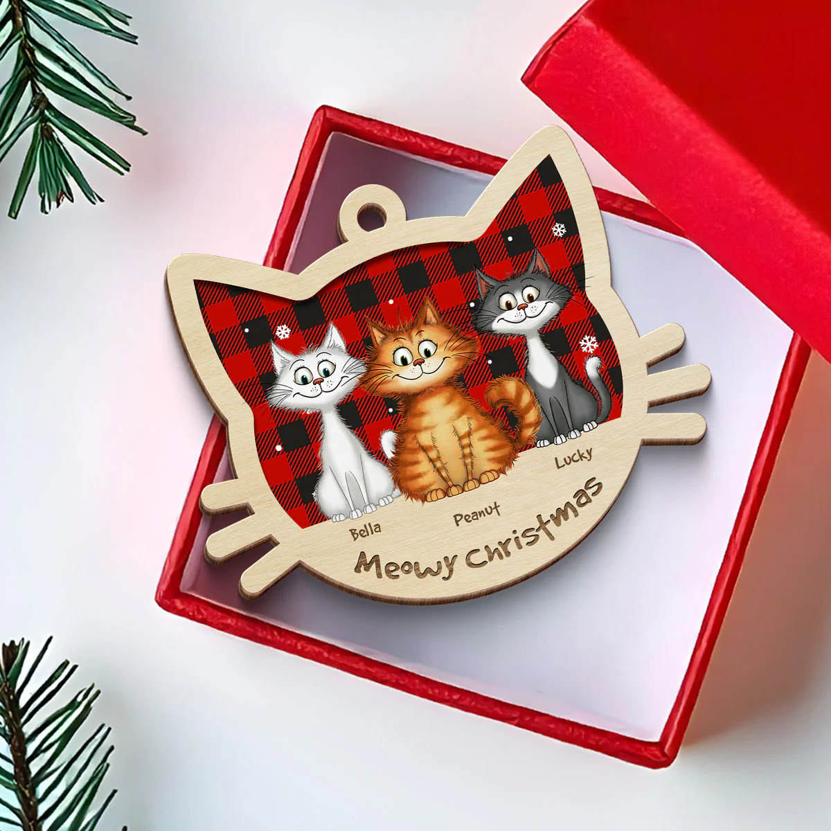Funny Cat Christmas Wooden Ornament, Personalized Christmas Cat Ornament, Christmas Gift For Cat Lovers - Image 3