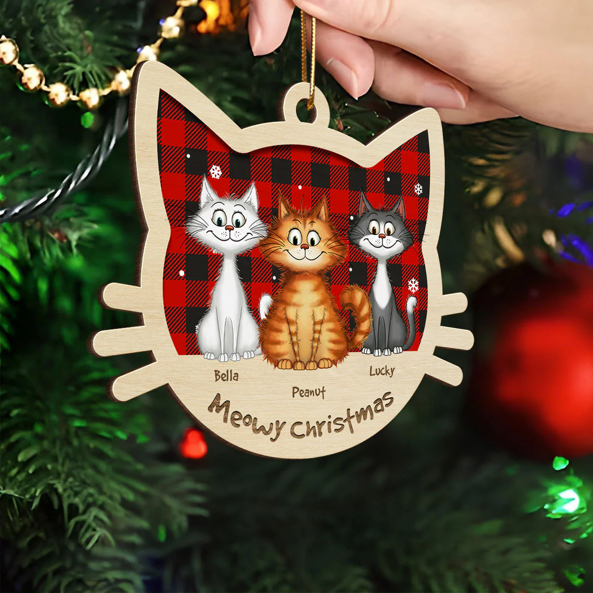 Funny Cat Christmas Wooden Ornament, Personalized Christmas Cat Ornament, Christmas Gift For Cat Lovers - Image 4