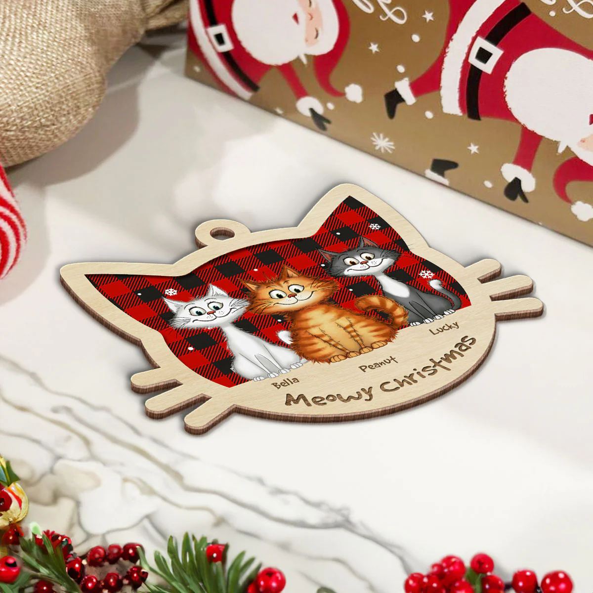 Funny Cat Christmas Wooden Ornament, Personalized Christmas Cat Ornament, Christmas Gift For Cat Lovers - Image 5