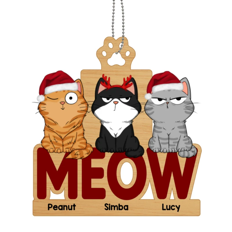 Funny Cat Expressions Sitting Personalized Wooden Ornament - Image 4