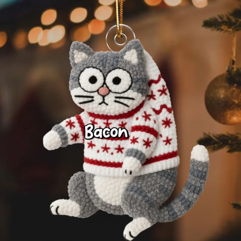 Funny Cat Hanging Latch Hook Yarn Faux - Personalized Acrylic Ornament - Christmas Gift for Cat Lovers - Image 10