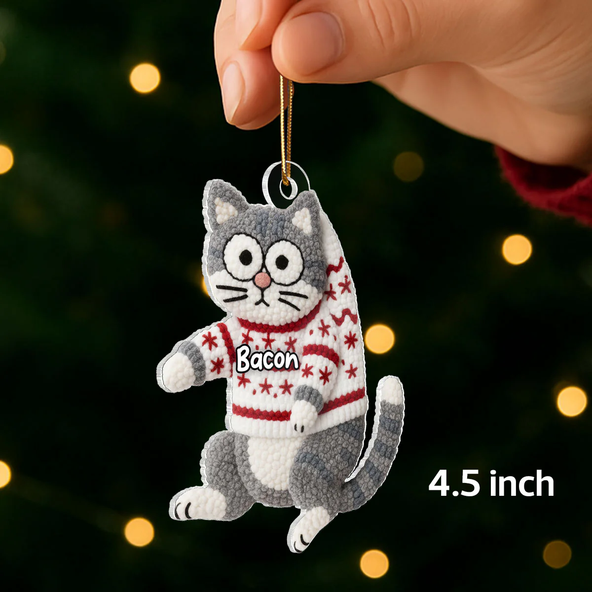 Funny Cat Hanging Latch Hook Yarn Faux - Personalized Acrylic Ornament - Christmas Gift for Cat Lovers - Image 2