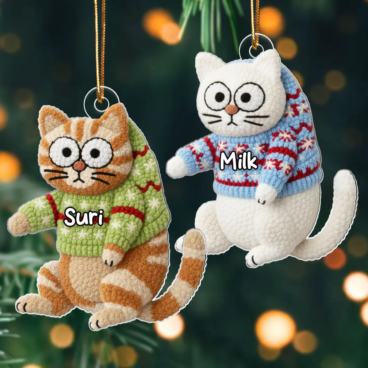 Funny Cat Hanging Latch Hook Yarn Faux - Personalized Acrylic Ornament - Christmas Gift for Cat Lovers - Image 3