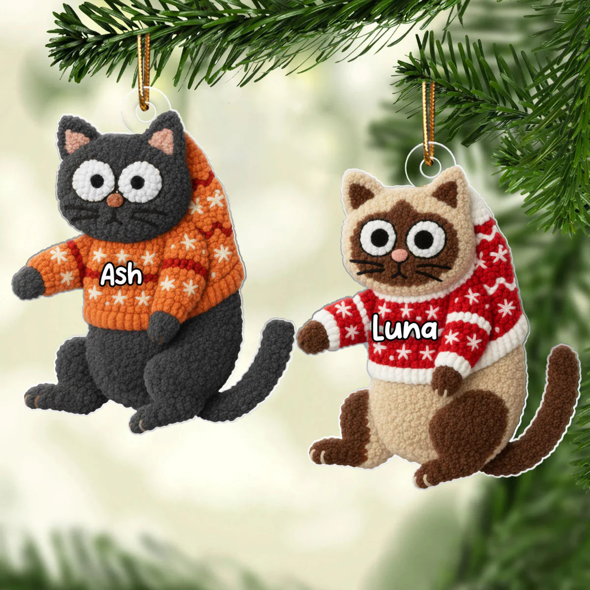 Funny Cat Hanging Latch Hook Yarn Faux - Personalized Acrylic Ornament - Christmas Gift for Cat Lovers - Image 4