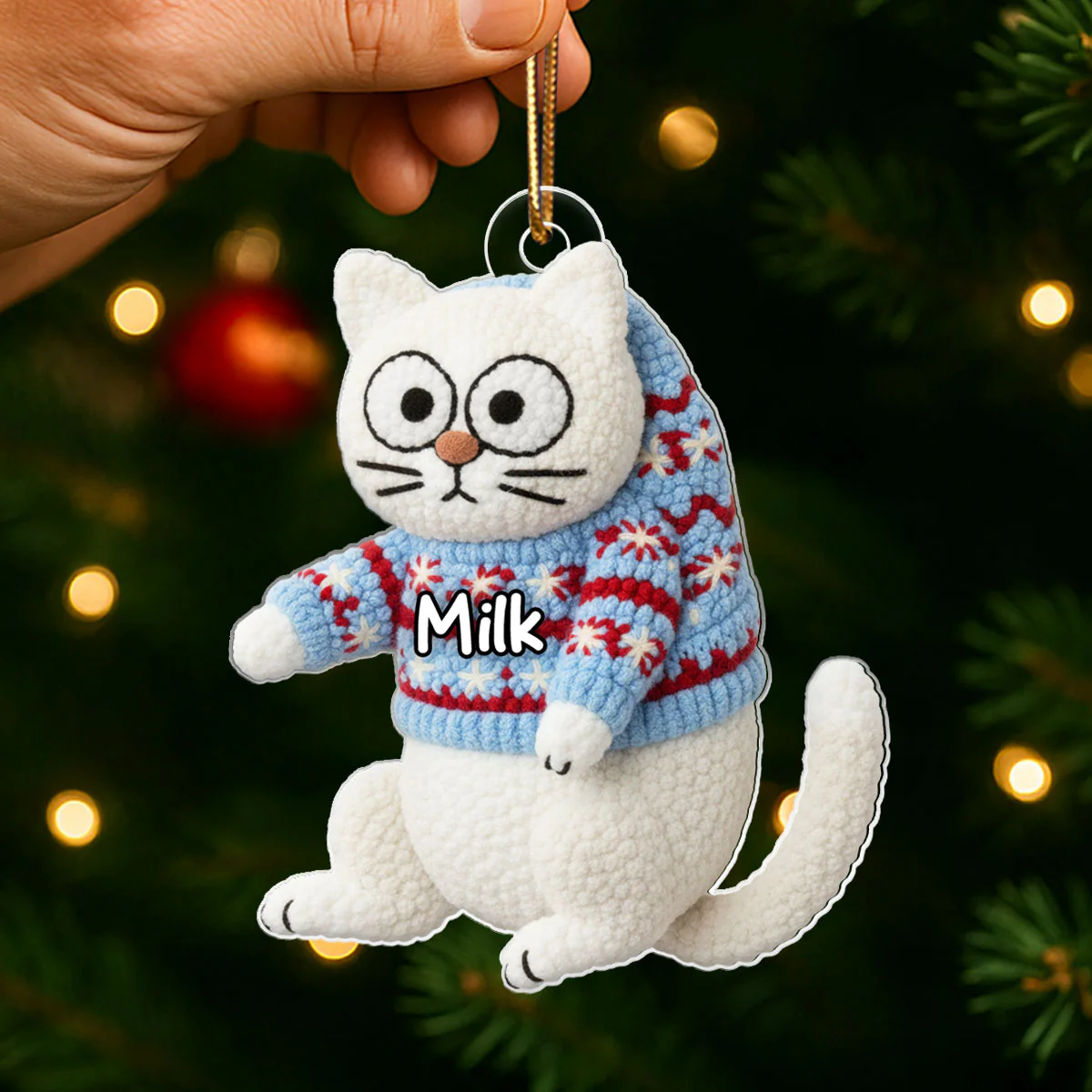 Funny Cat Hanging Latch Hook Yarn Faux - Personalized Acrylic Ornament - Christmas Gift for Cat Lovers - Image 6