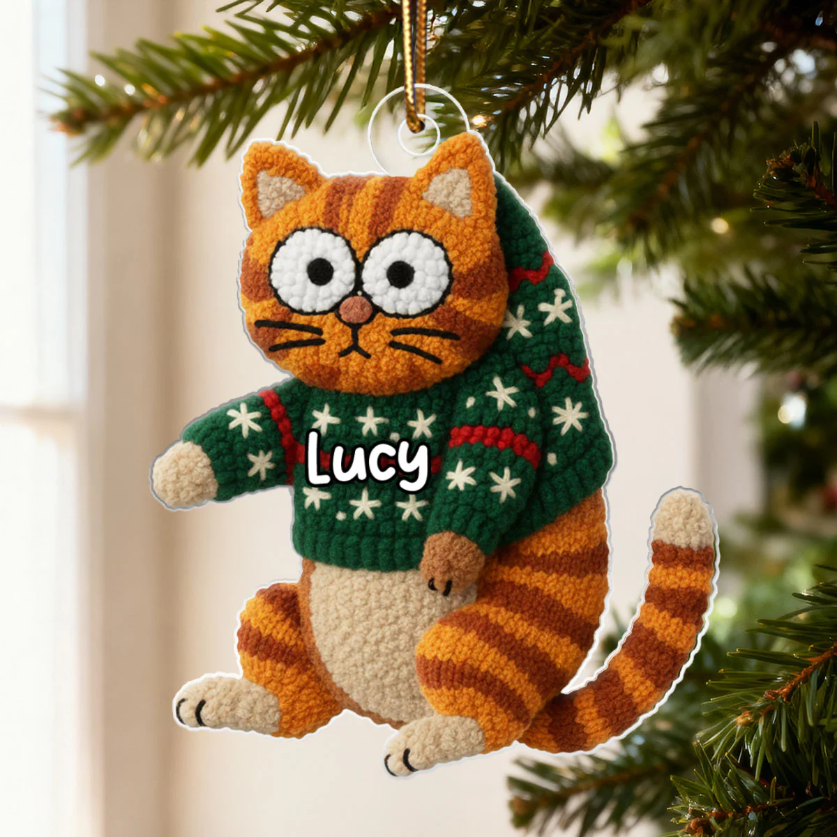 Funny Cat Hanging Latch Hook Yarn Faux - Personalized Acrylic Ornament - Christmas Gift for Cat Lovers - Image 8
