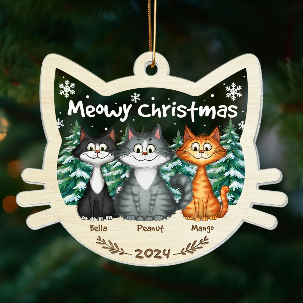 Funny Cat Personalized Christmas 2024 Acrylic Ornament, Custom Meowy Christmas Ornament, Christmas Gift For Cat Lover, Cat Mom Christmas Decor - Image 2