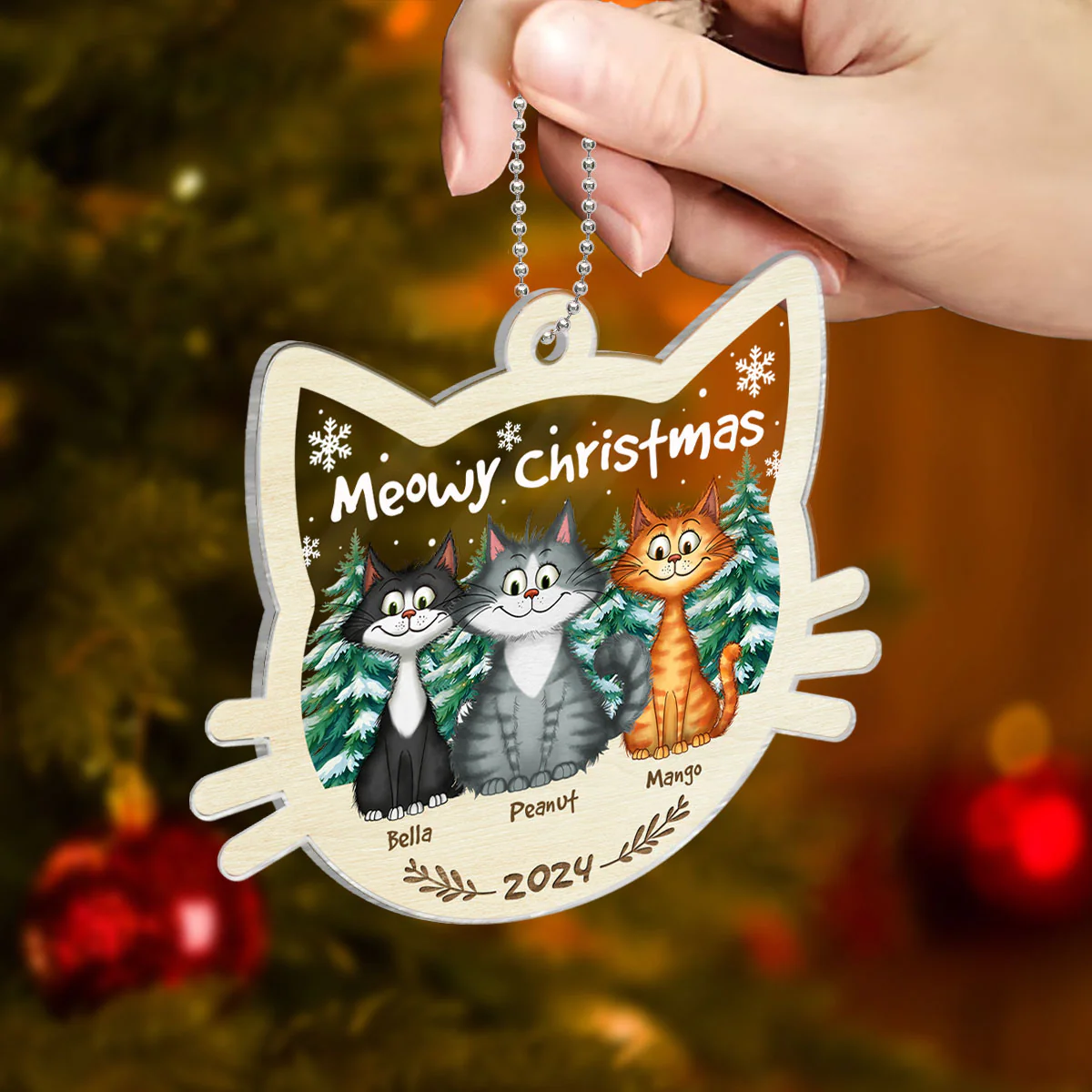 Funny Cat Personalized Christmas 2024 Acrylic Ornament, Custom Meowy Christmas Ornament, Christmas Gift For Cat Lover, Cat Mom Christmas Decor - Image 3